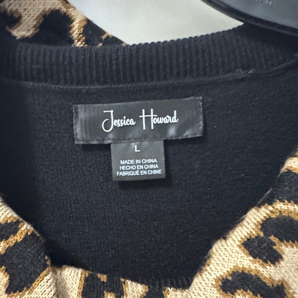 Jessica Howard Black Long Sleeve Dress with Leopard Collar and Cuff - Picture 3 of 5
